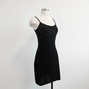 Jessica McClintock Gunne Sax Blue Velvet Mini Dress Beaded Floral Small 7/8